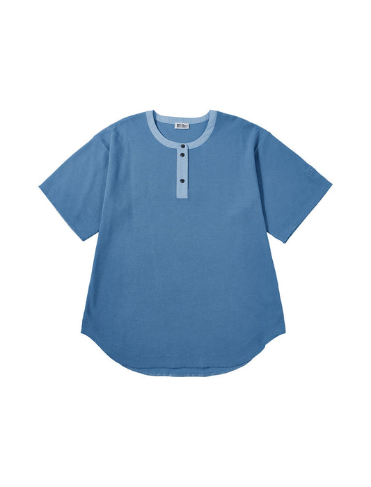 リサイクルポリエステルワッフルヘンリーネックTシャツ