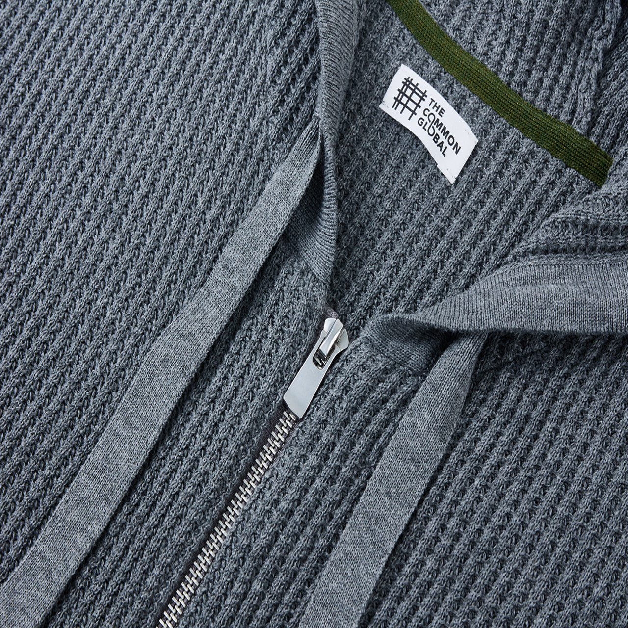 ワッフルロングスリーブフーディー カーディガン