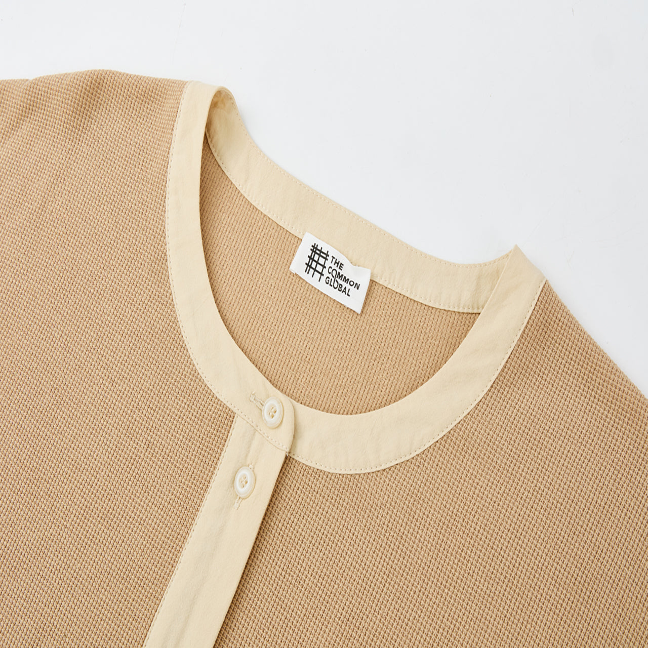 リサイクルポリエステルワッフルヘンリーネックTシャツ
