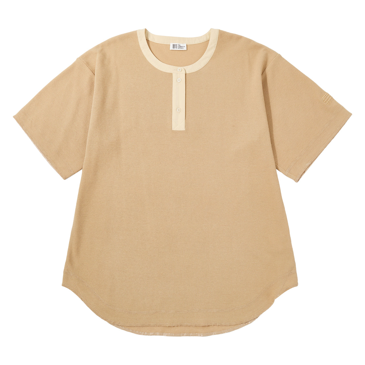 リサイクルポリエステルワッフルヘンリーネックTシャツ