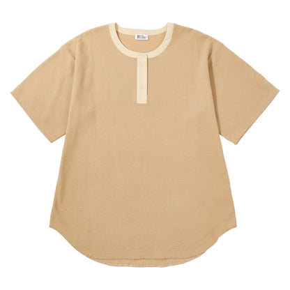 リサイクルポリエステルワッフルヘンリーネックTシャツ